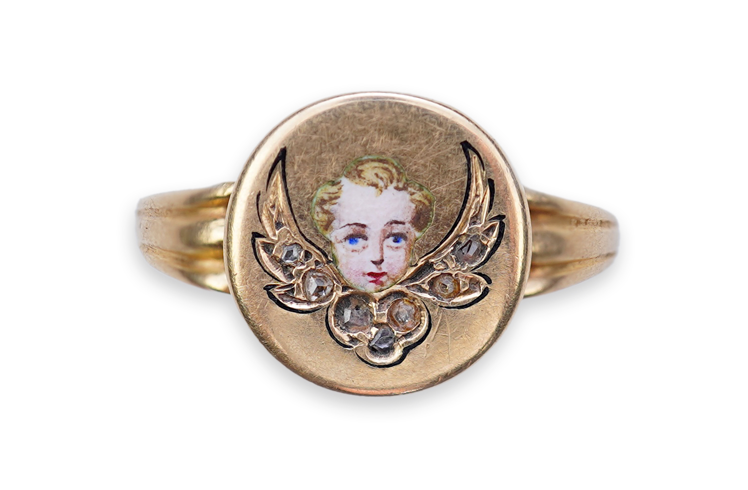 A gold, enamel and diamond signet ring, circa 1900